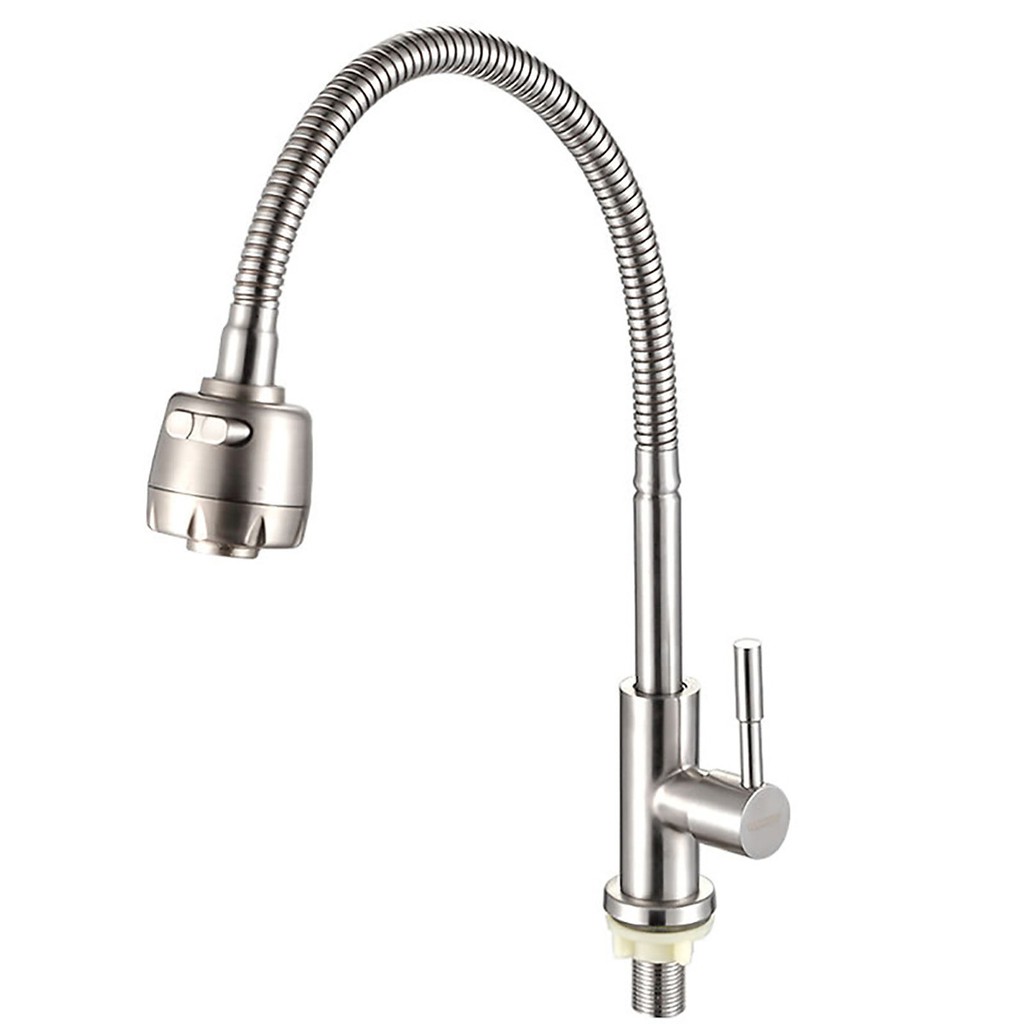 Vòi rửa chén lạnh lò xo dẻo inox 304 cắm chậu, vòi chén dẻo, 2 chế độ nước, tăng áp