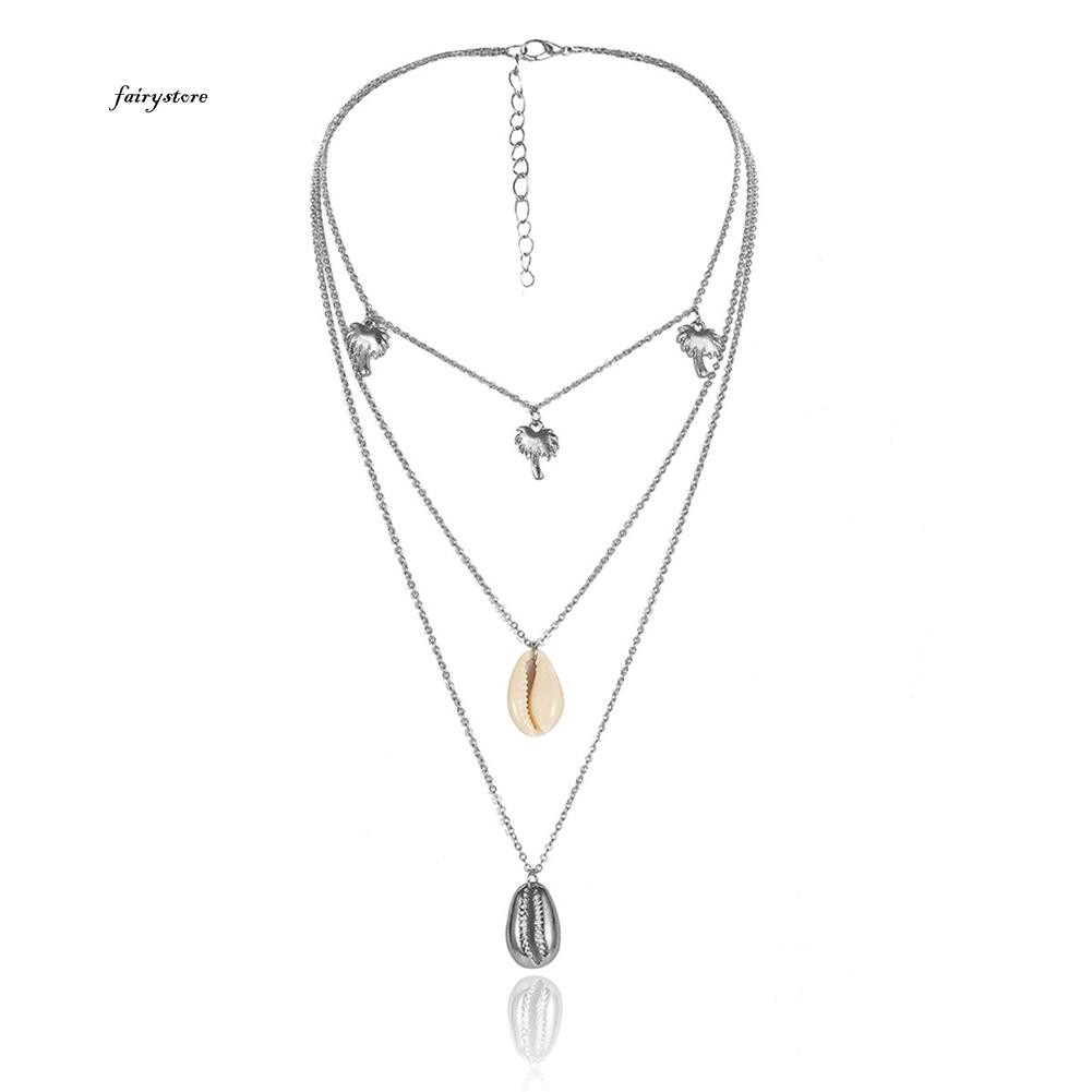 Vòng cổ Nhiều Lớp Phối Mặt Hình Cây Cọ Và Vỏ Sò Thời Trang Xinh Xắn Cho Nữ