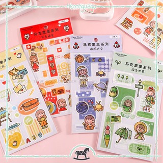 Set 2 Tấm Hình Dán Sticker Cute Girl  Dán Sổ Trang Trí Bullet Journal, Trang Trí Sổ Tay - Tiệm Ngựa Gỗ