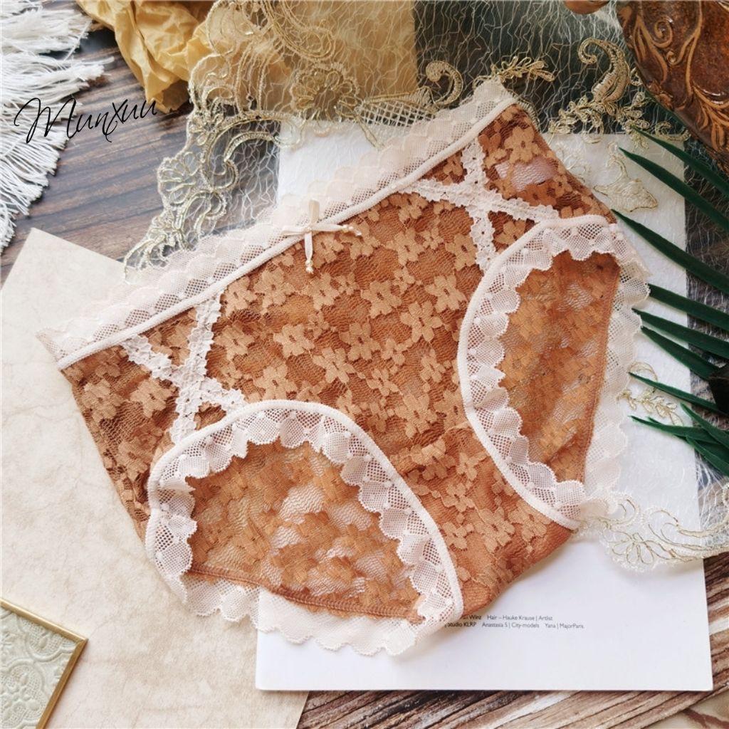 Quần lót ren nữ MUNXUU thêu hoa tinh tế, chất liệu mềm mại kháng khuẩn, màu trung tính ngọt ngào - QC72