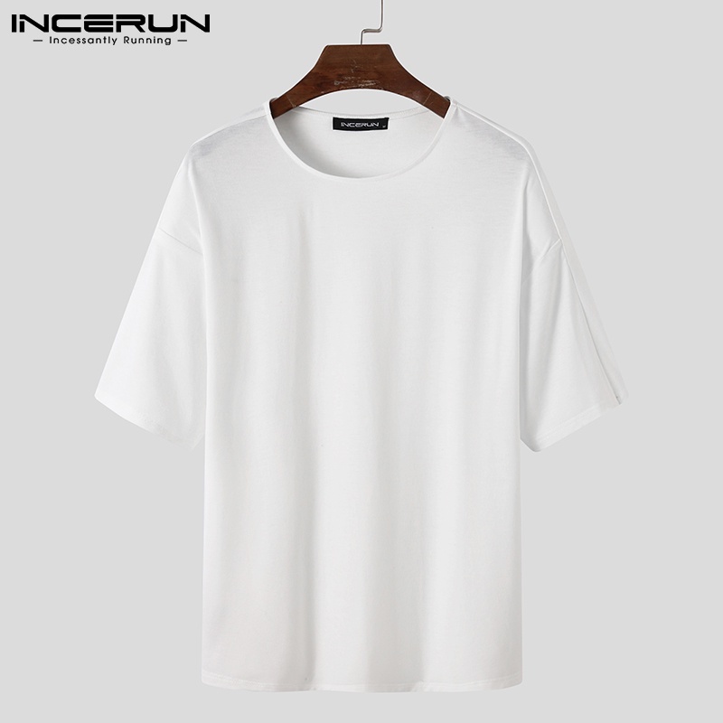 Áo thun INCERUN tay lửng dáng rộng màu trơn trẻ trung cho nam