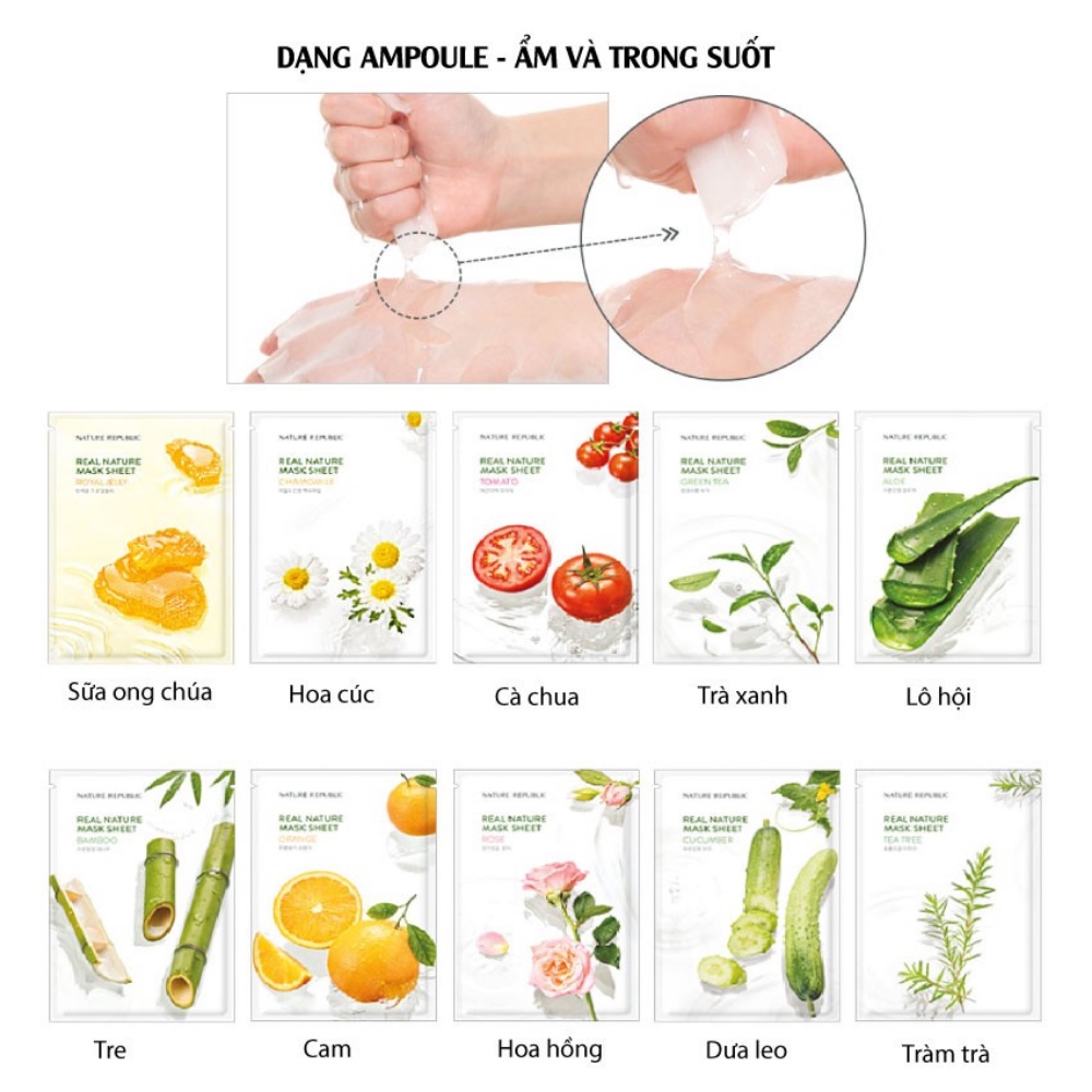 Mặt nạ Nature Republic Real Nature Mask Sheet 23ml cung cấp độ ẩm và làm sáng da