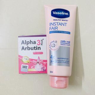 Combo Vaseline 4X và 1 vỉ alpha burttin kích trắng da