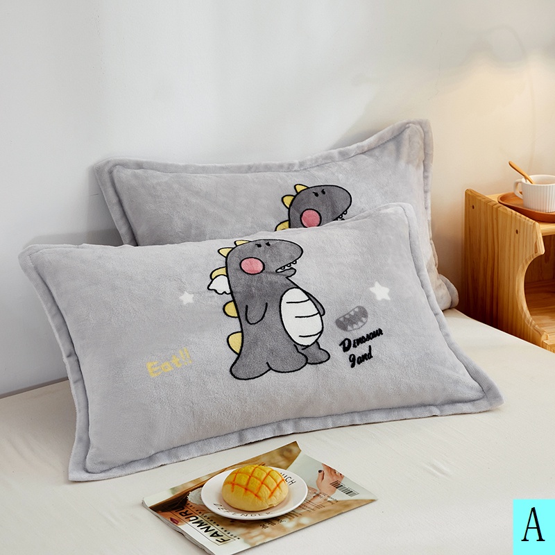 Cặp Vỏ Gối Đơn Bằng Lông Cừu San Hô Dày Dặn Ấm Áp In Họa Tiết Hoạt Hình