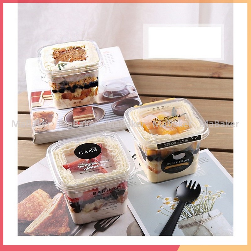 Set 10,50 hộp mica vuông B10-8 đựng bánh mouse, đồ tráng miệng, tiramisu cao cấp, an toàn - MaBaker