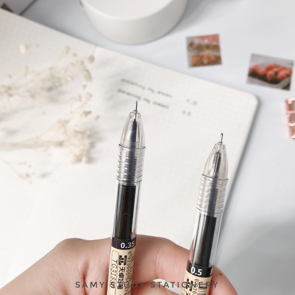 BÚT GEL ĐEN, BÚT MỰC ĐEN BÚT VIẾT BÀI DUPE MUJI BÚT HỌC TIẾNG TRUNG nhanh khô không tắc mực 0.5mm và 0.35mm