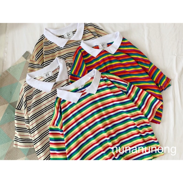 Áo thun polo sọc màu
