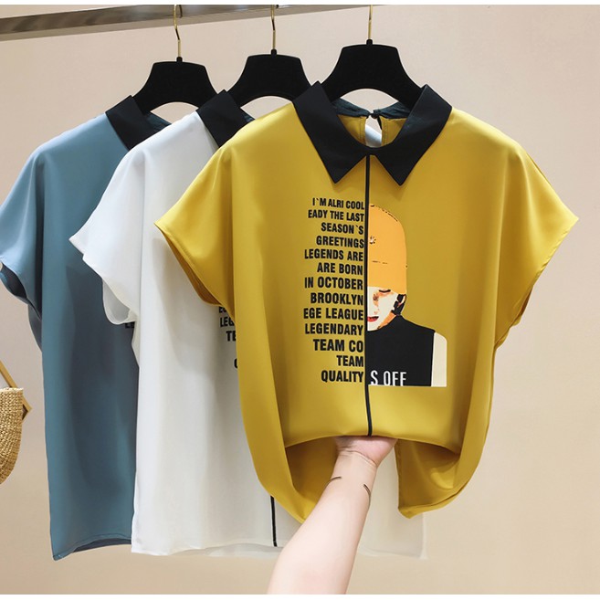 Áo sơ mi nữ ngắn tay in họa tiết cô gái - Áo nữ mới nhất 2019 (Hình thật)