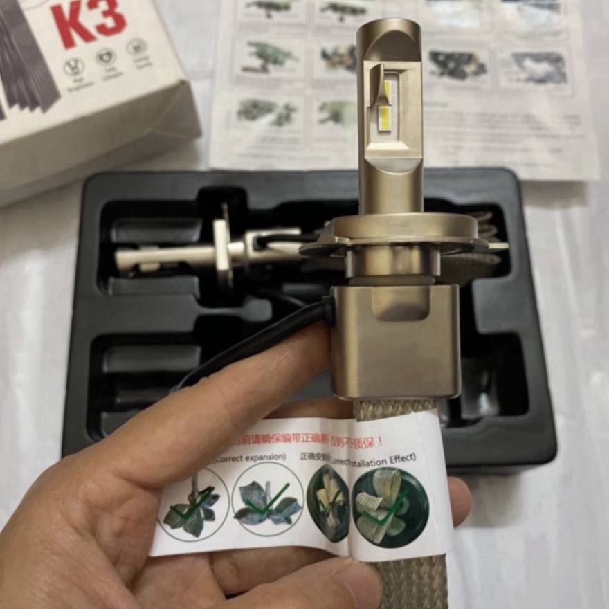 Pha LED K3 Chân H4 Tản Nhiệt Lá Nhôm 1 Bóng