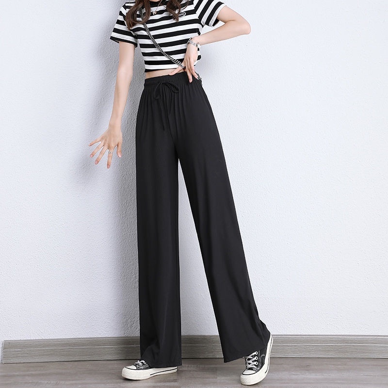 Quần suông ống rộng lưng cao cạp chun vải tăm culottes dáng dài 93HEY QOR02