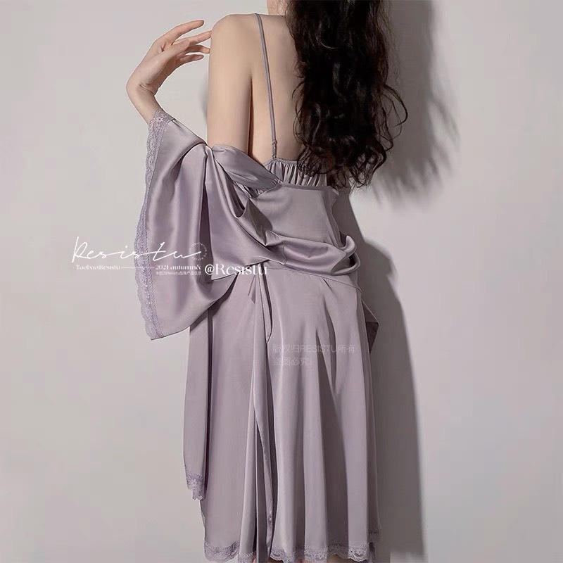 ( SX 166 ) Đầm ngủ sexy lụa phối ren cao cấp váy mặc nhà gợi cảm quyến rũ ( SX 166 ) - Set váy ngủ kèm choàng Quảng Châ