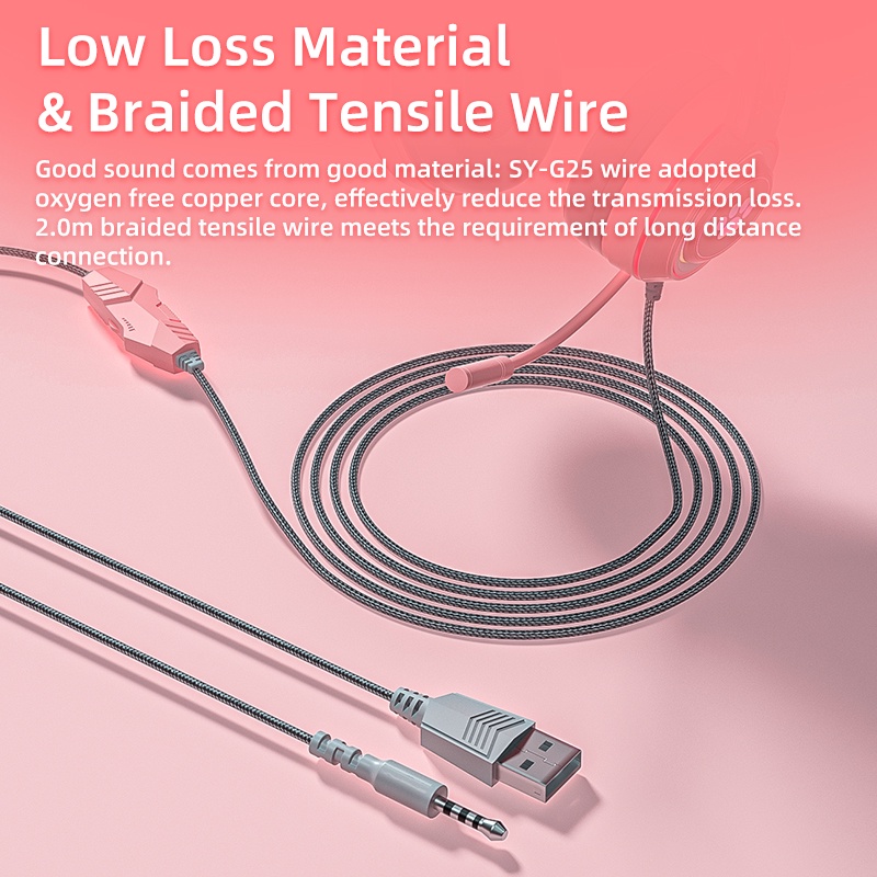 Tai Nghe Chơi Game Có Dây Và Mic Hình Tai Mèo Màu Hồng / Tím / Đen / Xanh Dương