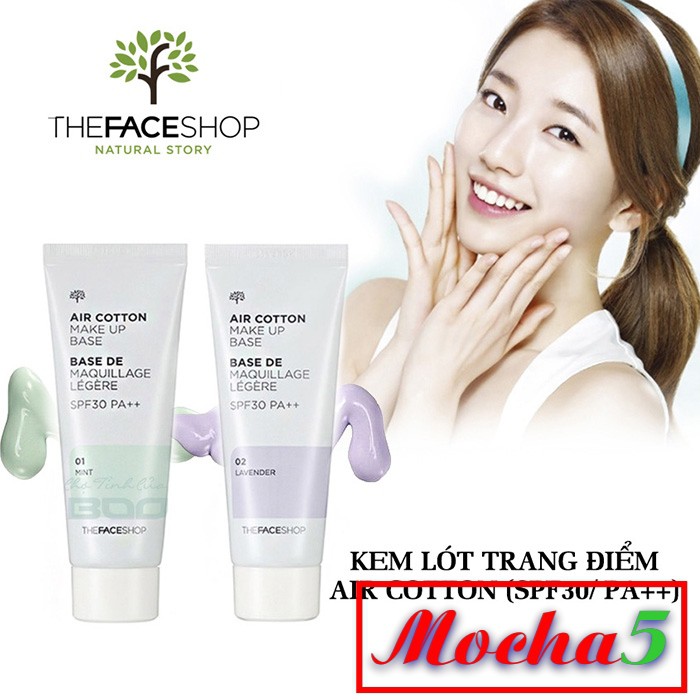 Kem lót The Face Shop Air Cotton Makeup Base TFS SPF30 PA++ 40ml kiềm dầu và hiệu chỉnh tông da | WebRaoVat - webraovat.net.vn