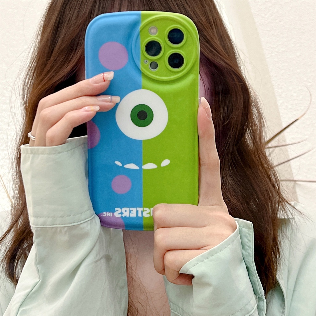 Ốp Điện Thoại Silicon TPU Mềm Hình Đôi Mắt Xanh Hoạt Hình Gắn Giá Đỡ Chống Sốc Bảo Vệ Ống Kính Máy Ảnh Cho iphone 11 12 13 Pro Max XS X XR