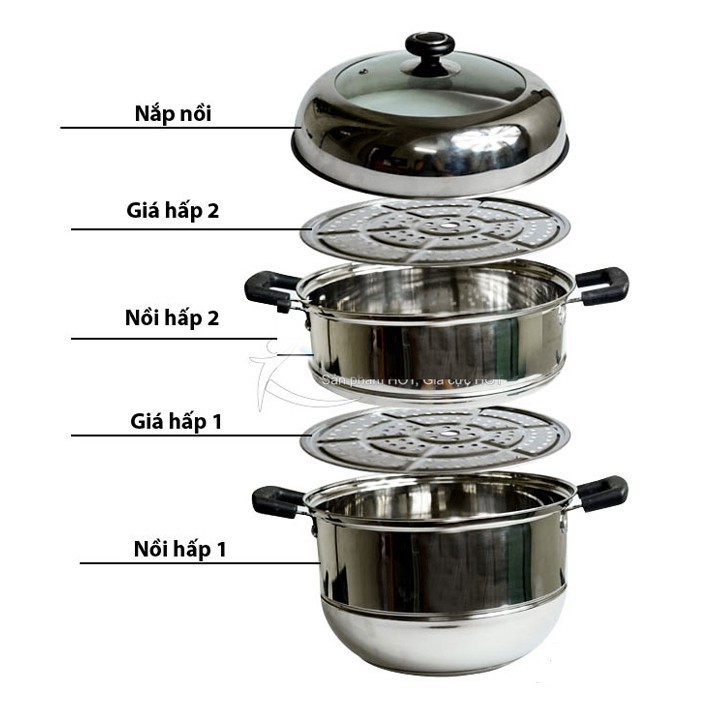 Nồi hấp inox 3 tầng 28cm đa năng