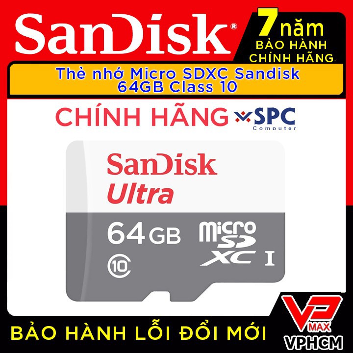 Thẻ nhớ Micro SD Sandisk 128Gb 64GB class 10 80Mb/s