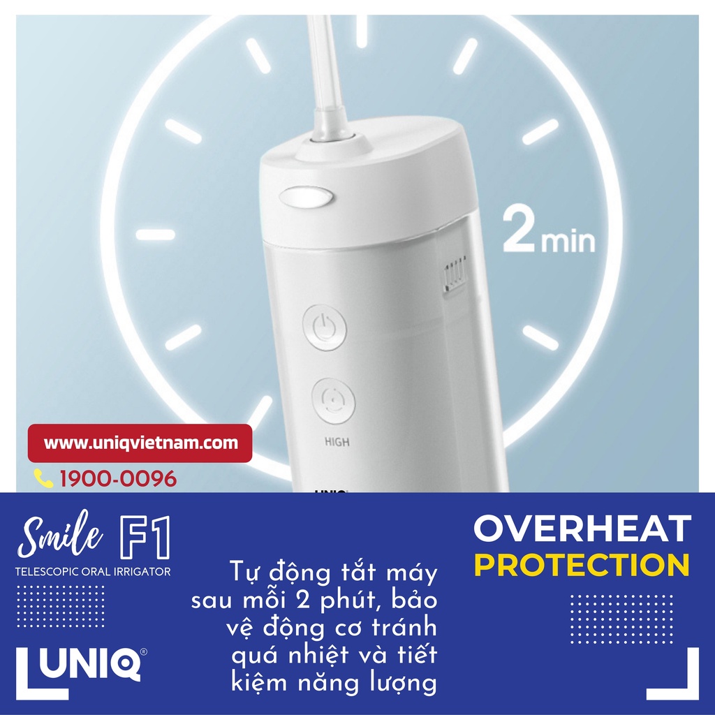 Tăm Nước Cầm Tay UNIQ Smile F1 máy vệ sinh răng miệng waterpik mini gia đình xịt xỉa rửa sạch răng niềng cạo lưỡi SIMI