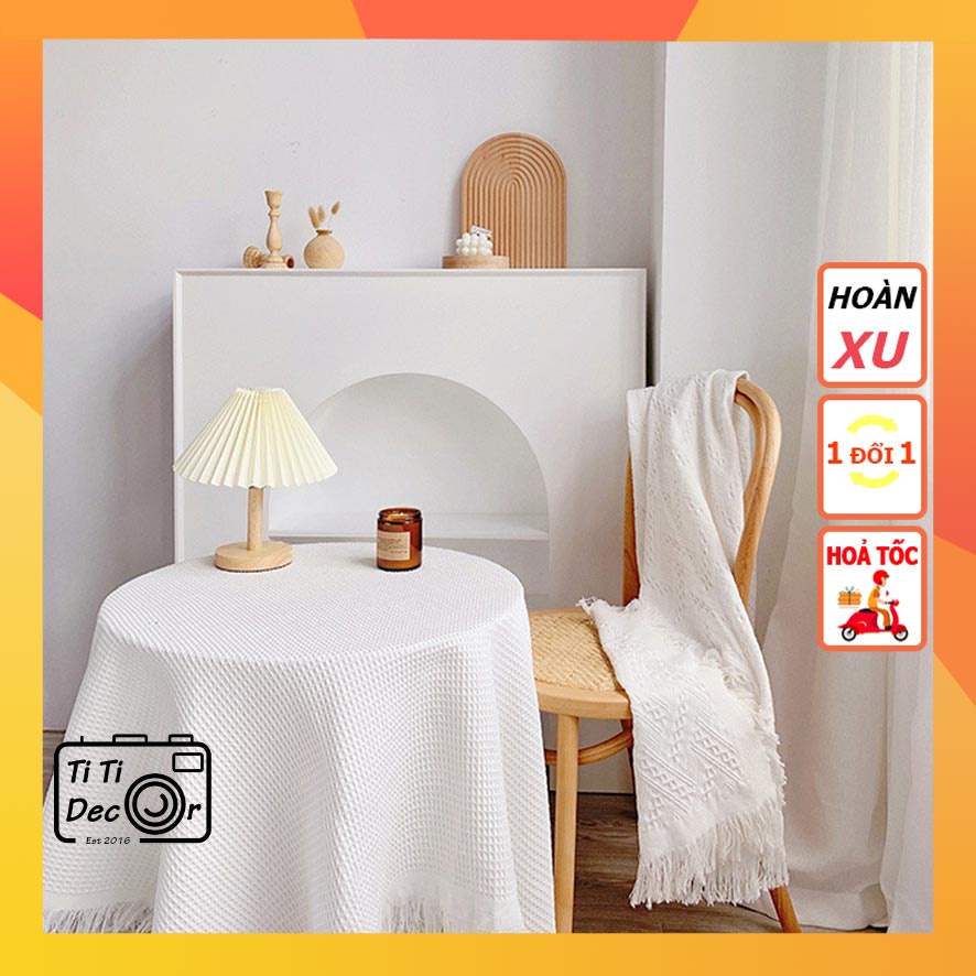 Khăn Trải Bàn Ren Trắng TiTi Decor Phong Cách Bắc Âu Trải Bàn Vuông, Tròn, Chữ Nhật