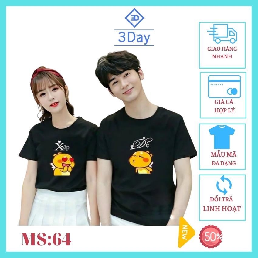 Áo Cặp Đôi Nam Nữ Xếp Đệ Tình Yêu Cá Tính chất vải thun Cotton Mềm, Mát Mịn,Thoáng Khí