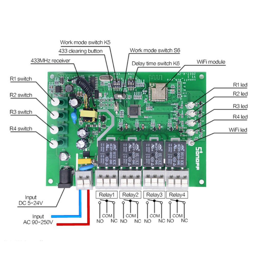 CHANNEL Công Tắc Điều Khiển Từ Xa Thông Minh Sonoff 4ch Pro R2 433mhz