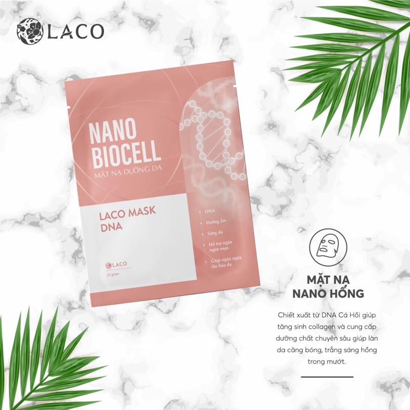 Mặt nạ sinh học NANO BIOCELL LACO lên men từ nước dừa tươi nguyên chất nuôi dưỡng da trắng hồng