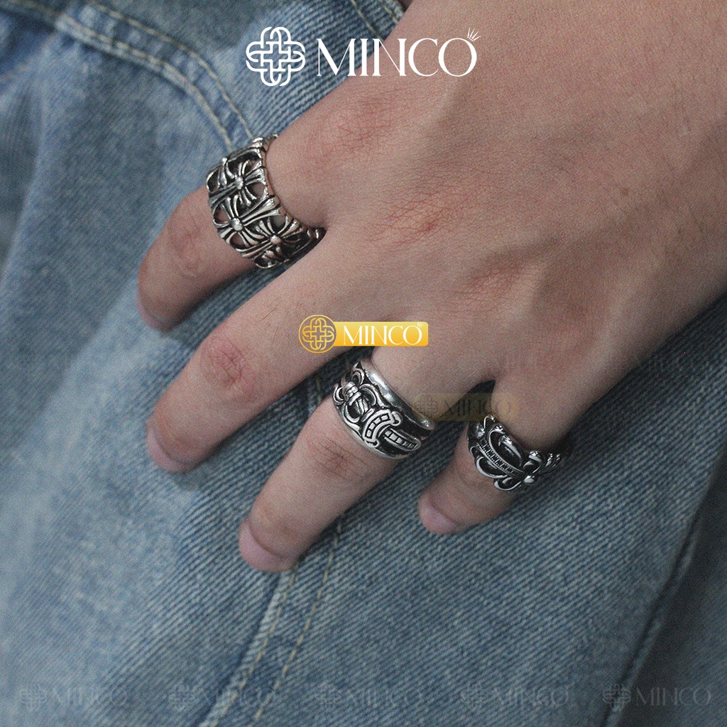 Nhẫn Nam Chrome heart floral đính đá đen Freesize Minco Accessories Nhẫn Style HipHop Phụ kiện trang sức NT03-20
