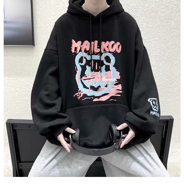Áo Hoodie Dáng Rộng In Họa Tiết Độc Đáo Thời Trang Mùa Đông Cho Nam 3 Màu Size M-5Xl