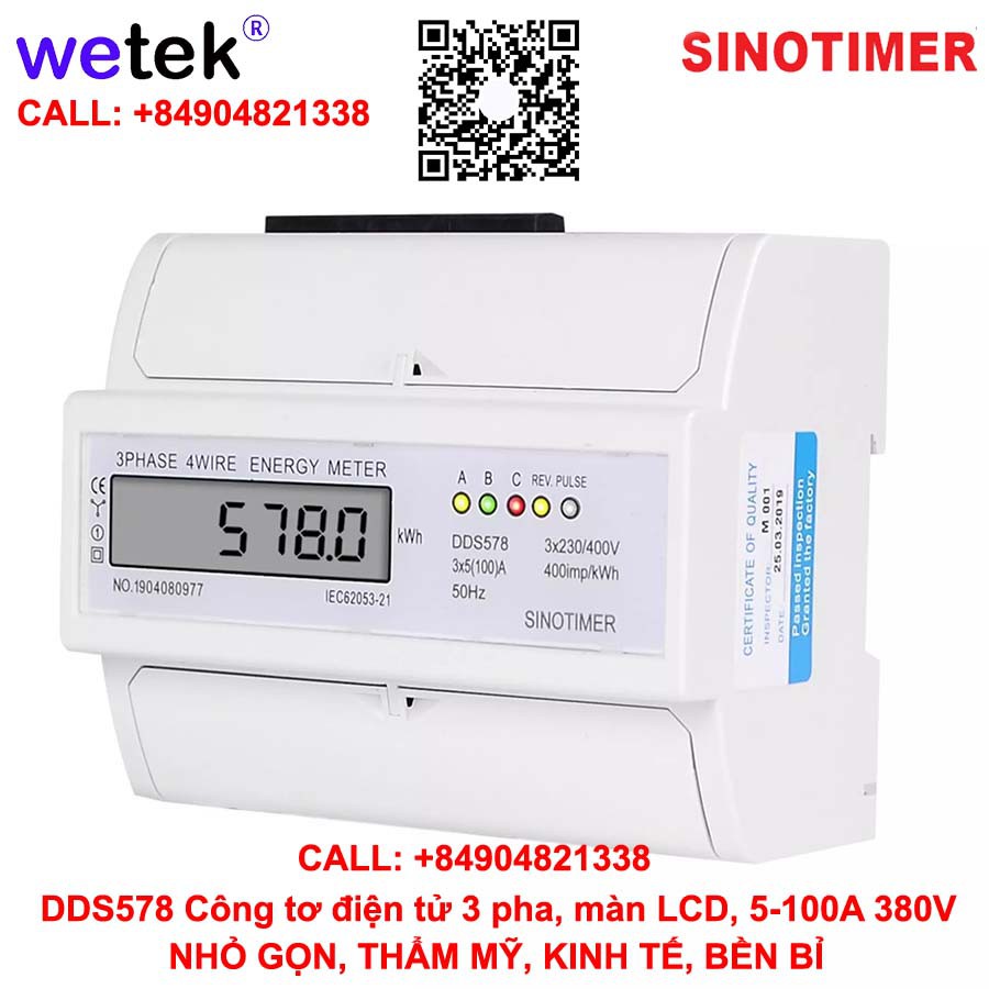 DDS578 Sinotimer Công tơ điện tử 3 pha, màn LCD, 5-100A 380V, nhỏ gọn thẩm mỹ cao, lựa chọn hợp lý nhất cho điện 3 pha