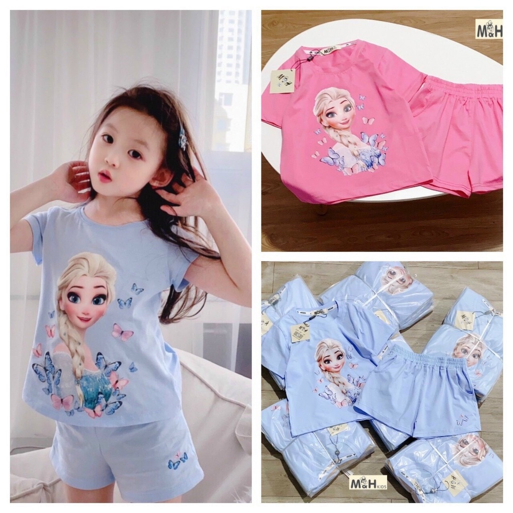 bộ elsa bé gái chất cotton mềm mại thoáng mát giao mau ngau nhien