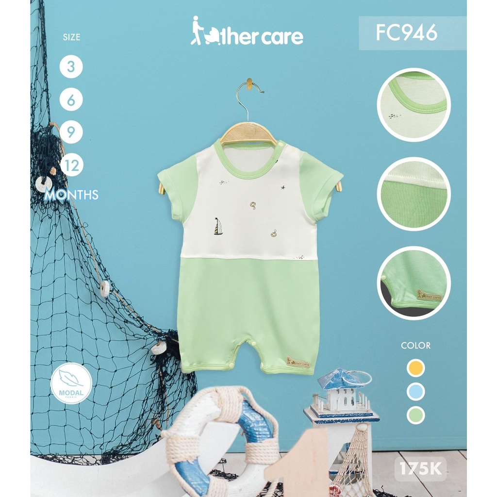 [CHÍNH HÃNG] Body cộc tay cài vai thuyền buồm họa tiết trẻ em Fathercare