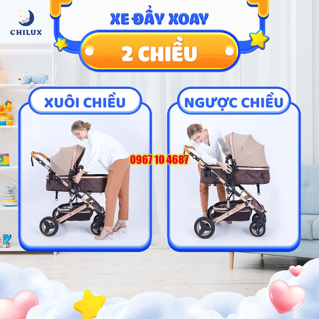 Xe đẩy trẻ em đa năng Chilux V1.6 - Có thể gấp gọn tiện dụng - Bảo hành 3 năm chính hãng