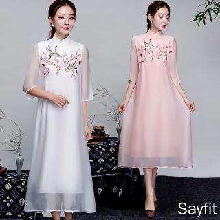 Đầm thời trang thêu hình phong cách mùa hè 2019 Trung Quốc