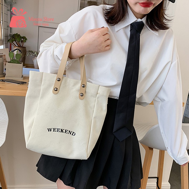 SET 2 Túi vải canvas, túi đeo chéo 2 TRONG 1 đi học, đi chơi trẻ trung WEEKEND TV45
