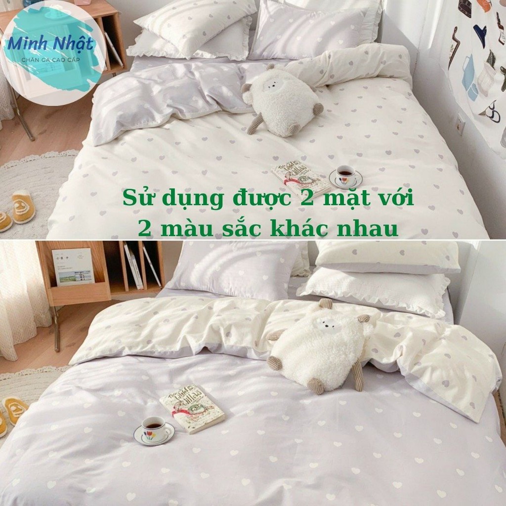 Bộ sưu tập bộ chăn ga và vỏ gối Cotton Poly Minh Nhật họa tiết trái tim bánh bèo cho nàng thơ - Hàng nhập khẩu cao cấp