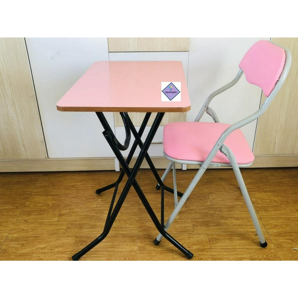 BỘ BÀN GHẾ HỒNG GẤP GỌN 50x70CHÂN CAO 72 DÀNH CHO PHÁI ĐẸP