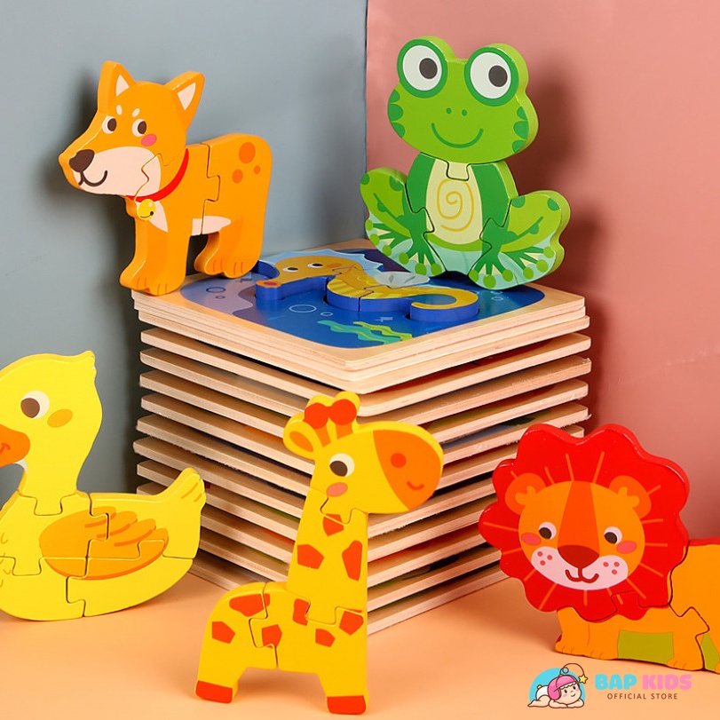 Ghép hình nổi 3D bằng gỗ thông minh Montessori 15x15cm Đồ chơi trẻ em sáng tạo phát triển trí tuệ