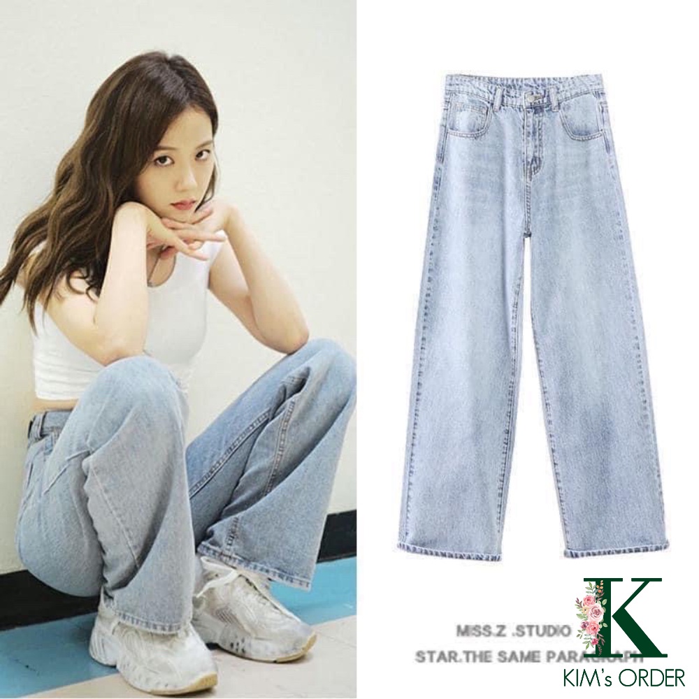 ✐Quần Jean Nữ Màu Xanh Bạc Jisoo Basic Ống Suông Phom Rộng Dài Chất Liệu Co Dãn Nhẹ Loại Đẹp Phong Cách Hàn Quốc Cá Tính