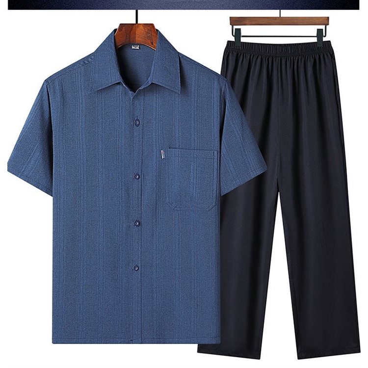 Áo Sơ Mi Cotton Lanh Dáng Rộng Thời Trang Mùa Hè Cho Đàn Ông Trung Niên 70-80 Tuổi 60