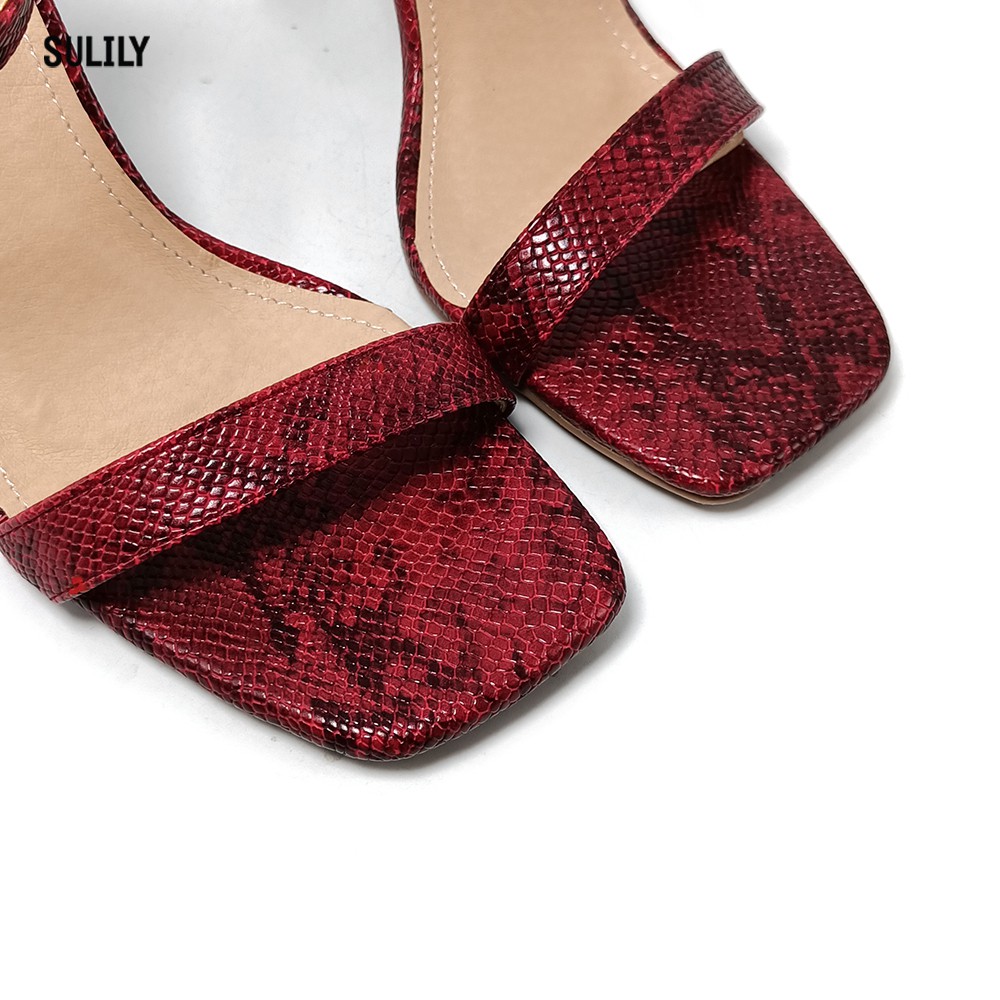 Giày Sandal Gót Nhọn Da Rắn Sulily SG1-II21DO Màu Đỏ