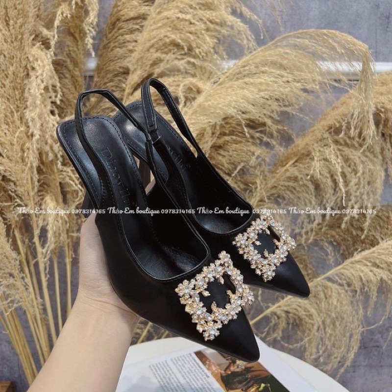 Giày cao gót mũi nhọn đính hoa đá 7 phân gót nhọn