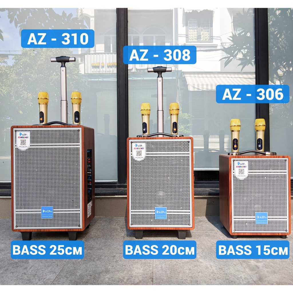 Loa kéo AZPro AZ 306 – Loa kéo di động 3 đường tiếng bass 1.5 tấc – Tặng kèm 2 micro không dây – Công suất lên đến 150W