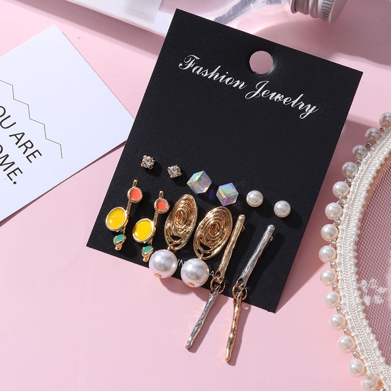 Set 6 Khuyên Tai Đính Đá Pha Lê Phong Cách Hàn Quốc Thanh Lịch Cho Nữ