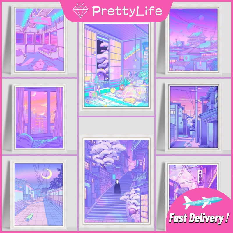 Bộ tranh đính đá 5D họa tiết phong cảnh đường phố nhiều màu độc đáo kích thước 30x40cm/40x50cm DIY