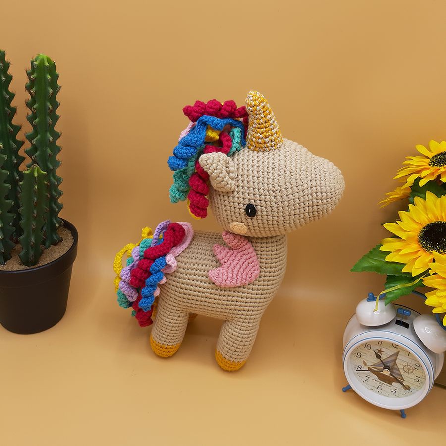 Gấu bông móc len Amigurumi cao cấp Amiu Việt Nam - Ngựa Unicorn, quà tặng đồ chơi nhồi bông hình kỳ lân - SP000285