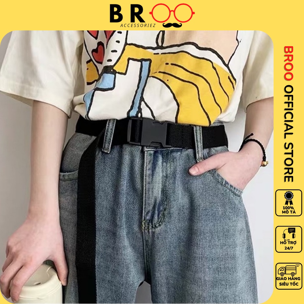 Thắt lưng BROO vải canvas ulzzang unisex đầu khóa bấm thời trang Hàn Quốc, dây nịt vải dù nam nữ