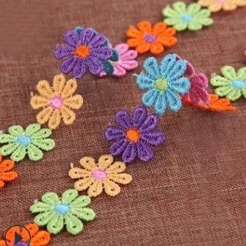 2.5cm ruy băng Ren dệt cotton 6 màu thêu hoa cúc hoa hướng dương 8 cánh , trang trí nhà cửa phụ kiện handmade.