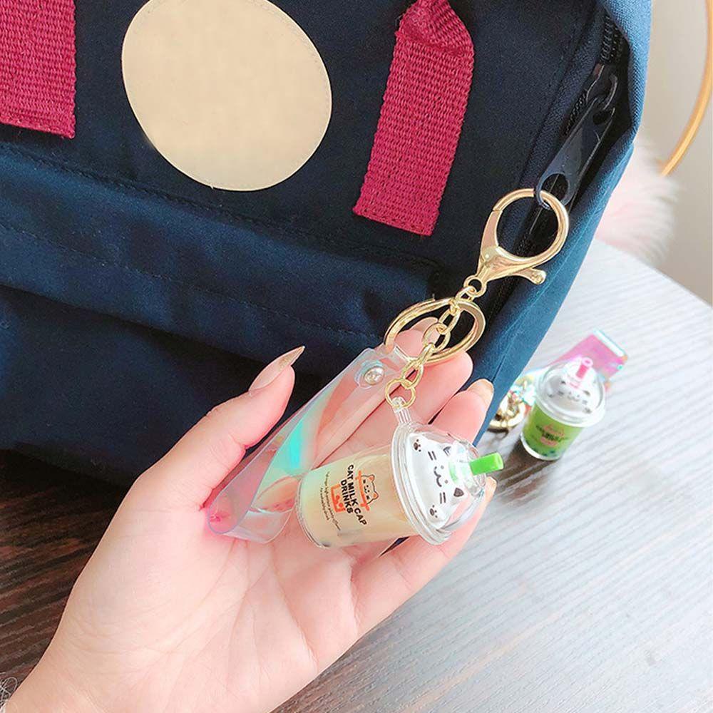 Móc Khóa Hình Ly Trà Sữa Bằng Acrylic In Chữ Và Mèo Dễ Thương Sáng Tạo
