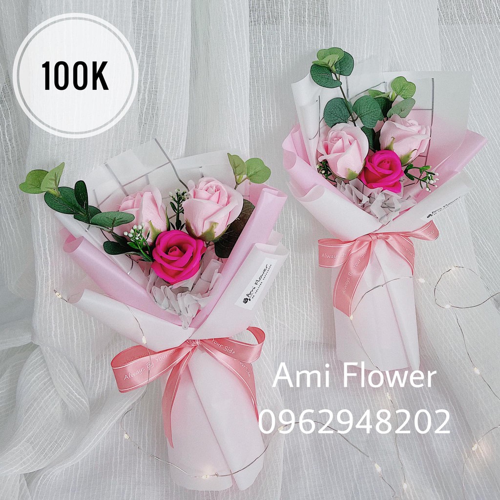 🌹 [Hoa sáp] Bó Tiny giấy hồng 3 bông 🌻🌻🌻