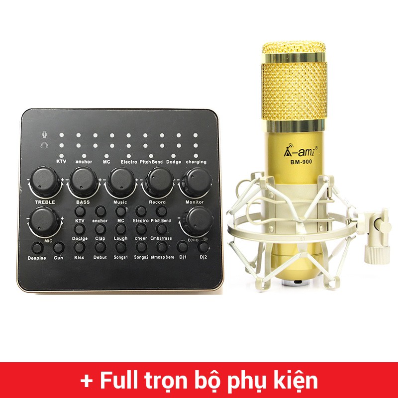 Combo Micro AMI BM900 + Sound Card V10 – Thu âm hát live stream, karaoke giá rẻ