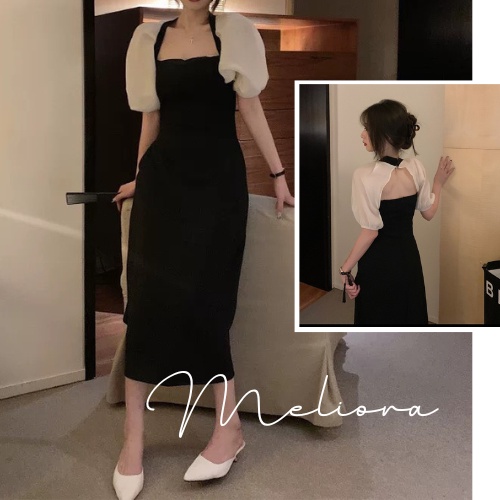 Váy tiểu thư tay bồng ngắn cut out lưng sang chảnh